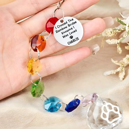 Custom Personalized Memorial Rainbow Bridge Suncatcher - Sympathy Gift for Pet Lovers